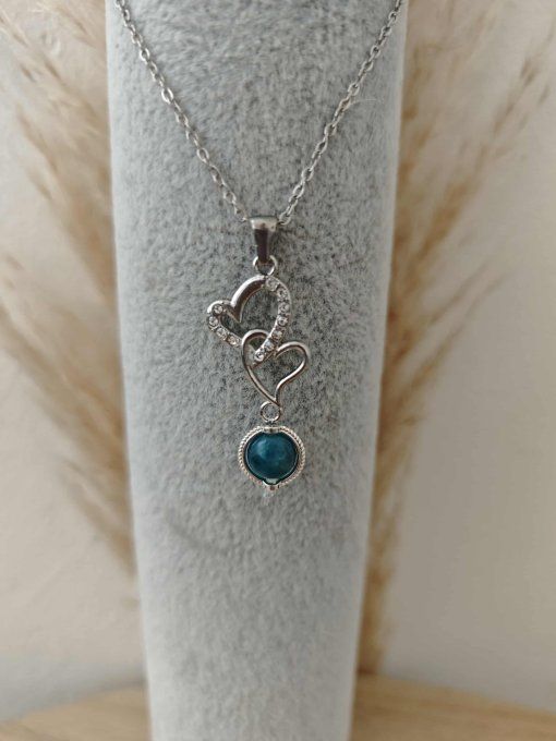 COLLIER PENDENTIFS COEUR ENTRELACE APATITE 8 mm