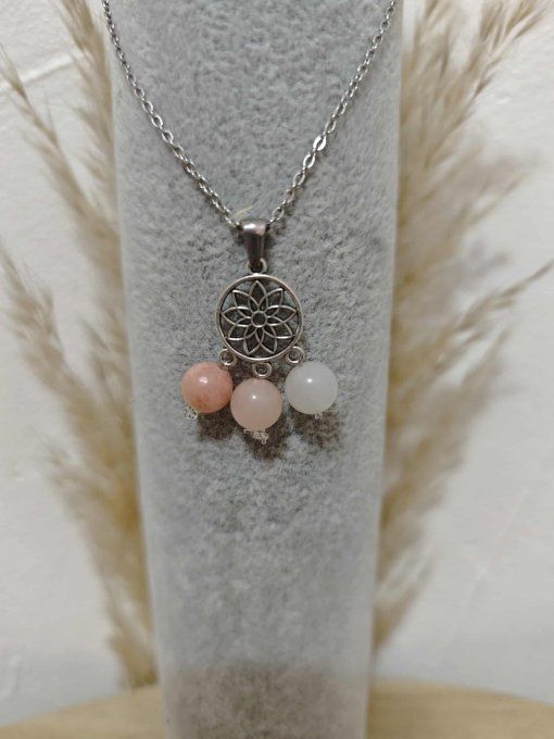 COLLIER PENDENTIF GRAINE DE VIE AVENTURINE ROSE 8mm