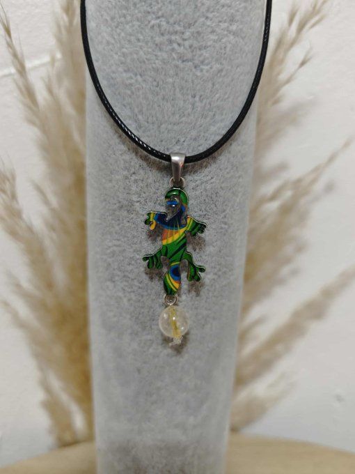 COLLIER PENDENTIF SALAMANDRE CITRINE DE BRESIL 8 mm