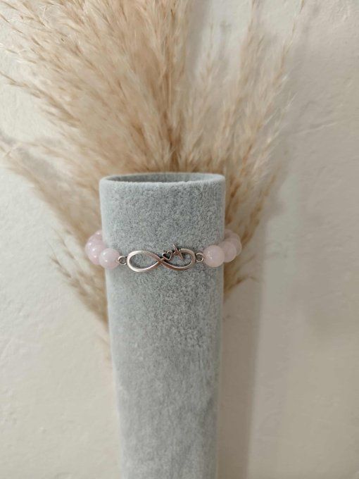 QUARTZ ROSE DU BRESIL 8 mm AVEC SIGNE INFINI