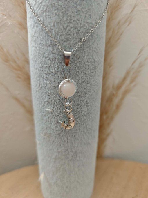 PENDENTIF LUNE QUARTZ ROSE 8mm