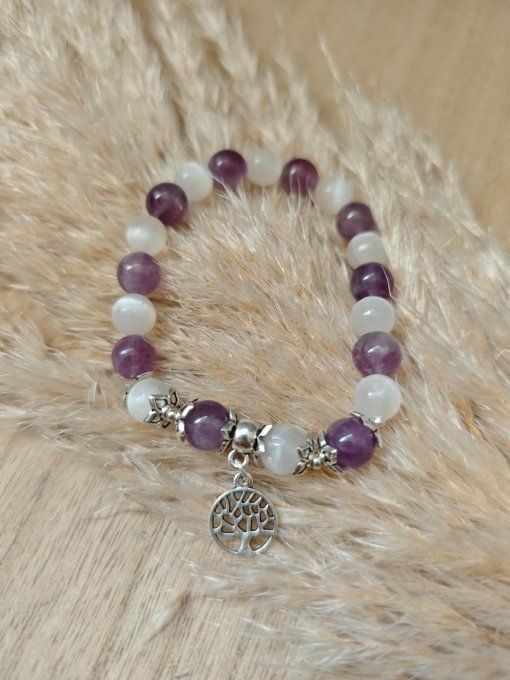 AMETHYSTE ET SELENITE 8mm