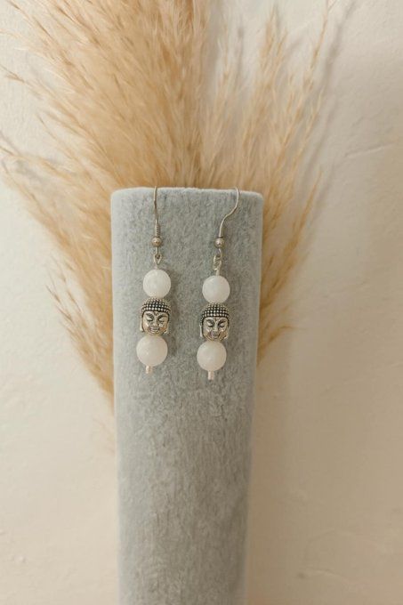 BOUCLE D'OREILLE SELENITE 8 mm TÊTE DE BOUDDHA