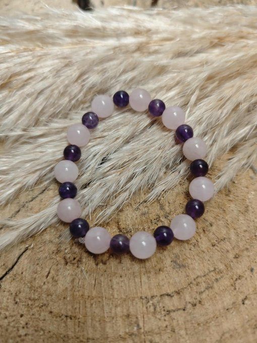 AMETHYSTE 6mm et QUARTZ ROSE 8mm