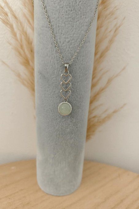 COLLIER PENDENTIF 3 COEURS AVENTURINE VERTE 8 mm
