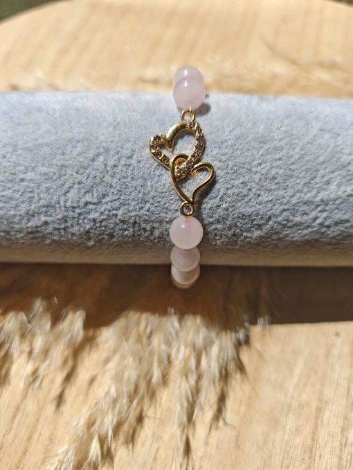 QUARTZ ROSE DU BRESIL 8 mm AVEC SIGNE COEUR