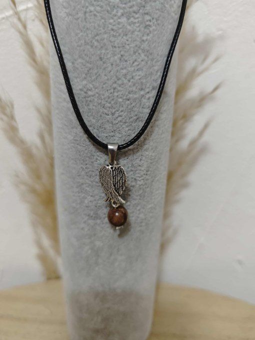 COLLIER PENDENTIF AILES D'ANGE AVEC JASPE D'AUTOMNE D'AFRIQUE 8mm
